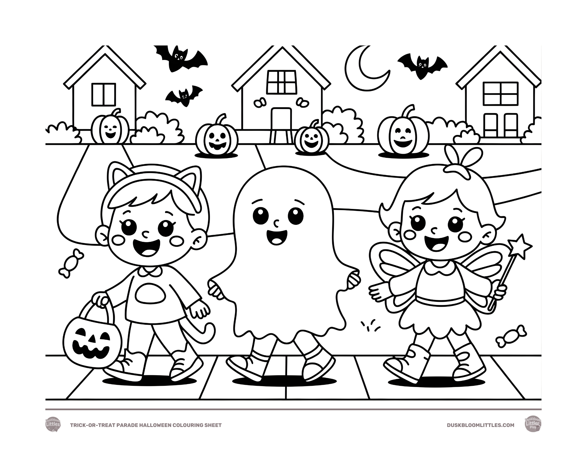 Trick-or-Treat Parade Halloween Colouring Sheet